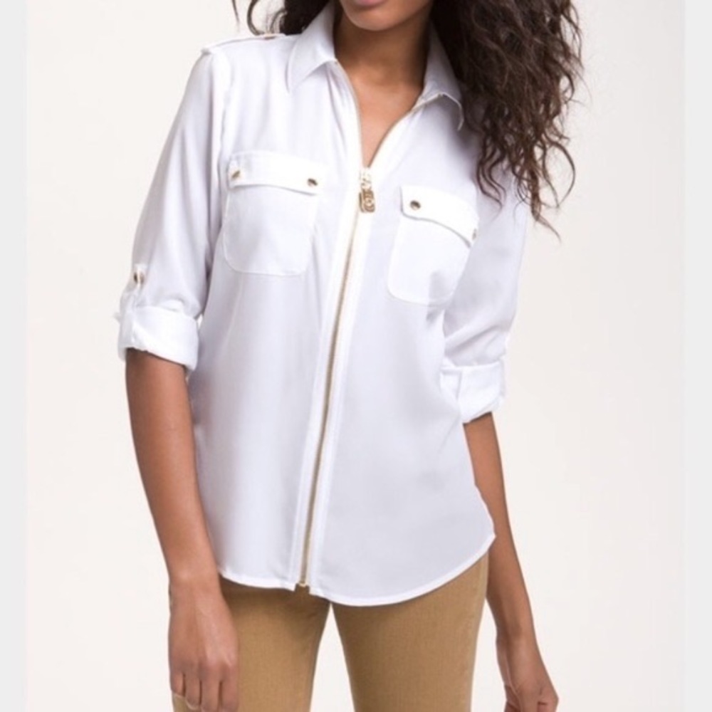 Michael Kors Large Zipper White Blouse Excellent Condition